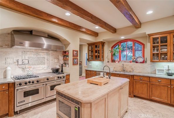 Interior, Kitchen, Recessed Lighting, Stainless Steel Appliances, Wooden Beams