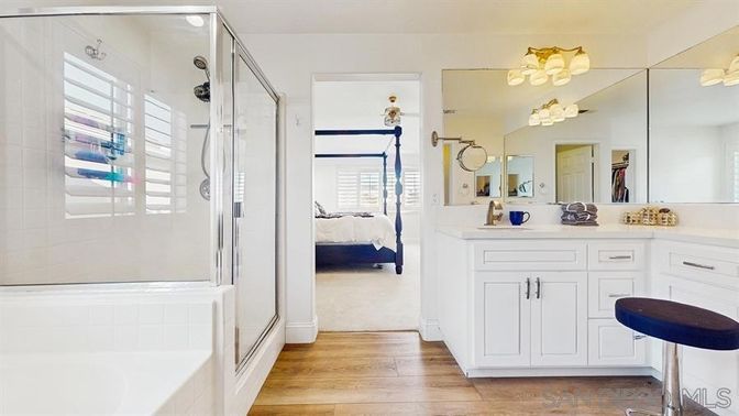Bathroom, Bedroom, Glass Shower, Interior, Wood Texture Flooring