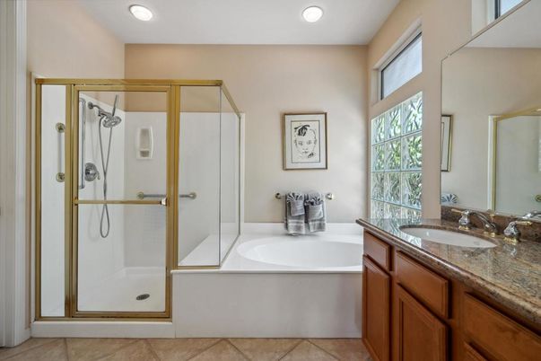 Bathroom, Dual Sink Vanities, Glass Shower, Interior, Recessed Lighting
