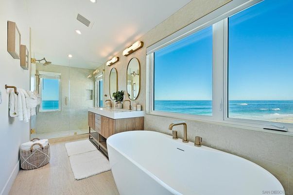 Bathroom, Dual Sink Vanities, Free Standing Baths, Glass Shower, Interior, Recessed Lighting, Water