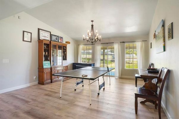 Chandelier, Game Room, Interior, Wood Texture Flooring
