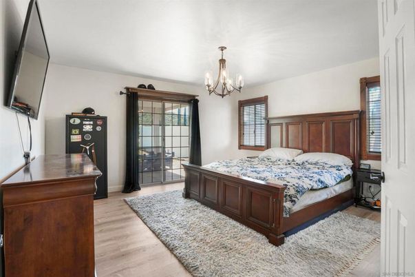Bedroom, Chandelier, Interior, Wood Texture Flooring
