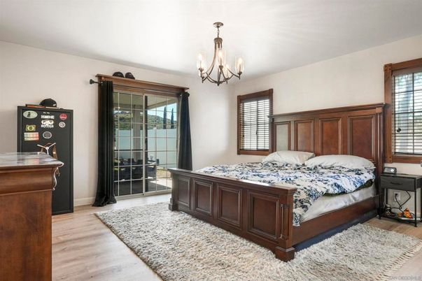 Bedroom, Chandelier, Interior, Wood Texture Flooring