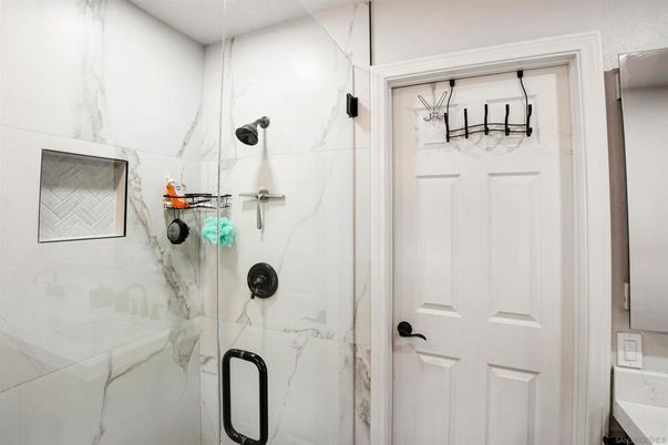 Bathroom, Glass Shower, Interior, Marble Walls