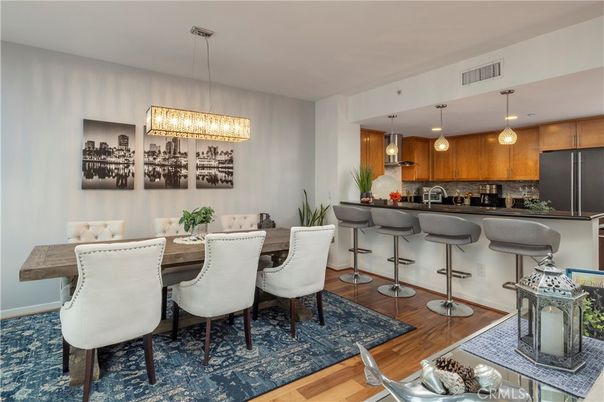 Dining room, Interior, Kitchen, Pendant Lights, Wood Texture Flooring