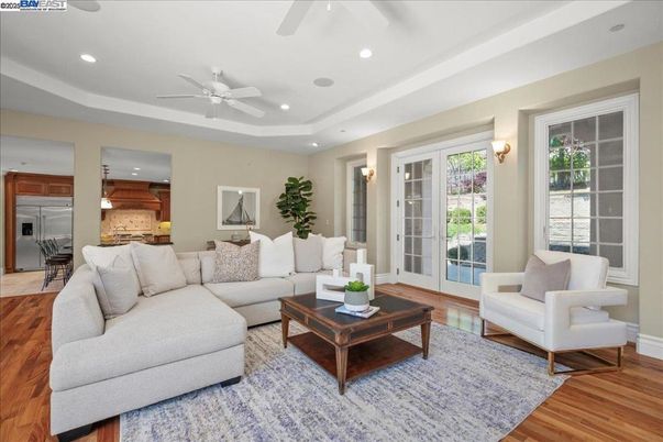 Interior, Kitchen, Living room, Recessed Lighting, Stainless Steel Appliances, Wood Texture Flooring