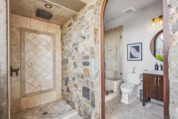 Bathroom, Glass Shower, Interior, Stone Walls