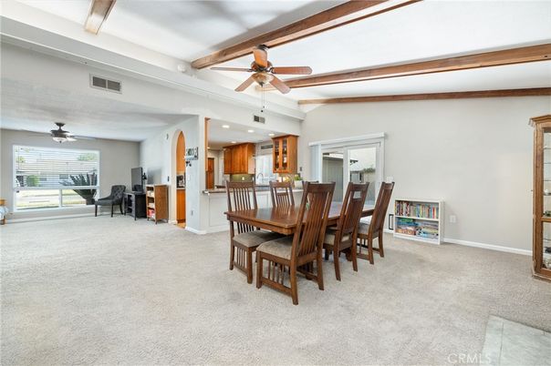 Dining room, Interior, Kitchen, Recessed Lighting, Wooden Beams