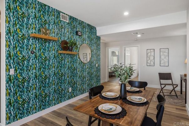 Dining room, Interior, Recessed Lighting, Wood Texture Flooring