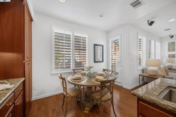 Dining room, Interior, Recessed Lighting, Wood Texture Flooring
