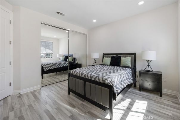 Bedroom, Interior, Recessed Lighting, Wood Texture Flooring