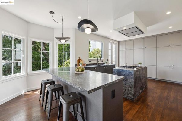 Interior, Kitchen, Pendant Lights, Recessed Lighting, Wood Texture Flooring