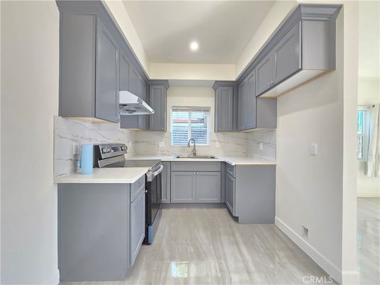 Interior, Kitchen, Marble Walls, Recessed Lighting, Wood Texture Flooring