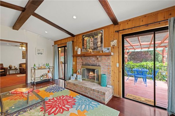 Fireplace, Interior, Recessed Lighting, Wooden Beams, Wood Texture Flooring, Wooden Walls