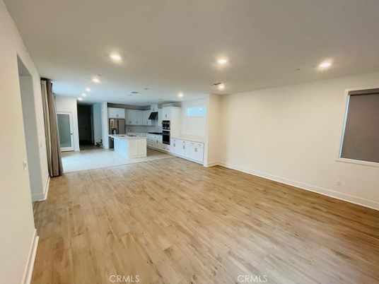 Empty room, Interior, Kitchen, Recessed Lighting, Wood Texture Flooring