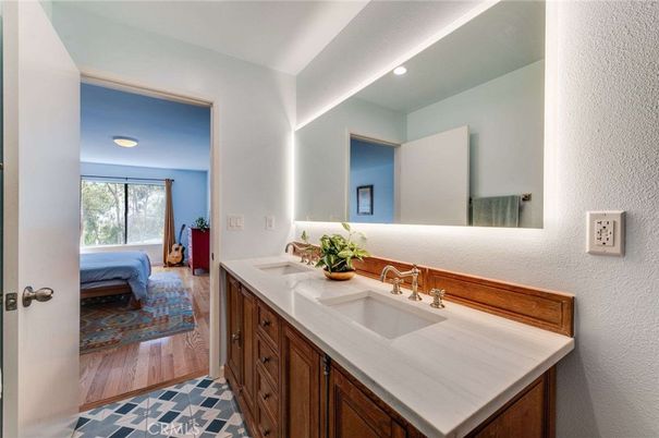 Bathroom, Bedroom, Dual Sink Vanities, Interior, Recessed Lighting, Wood Texture Flooring