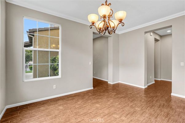 Chandelier, Empty room, Interior, Recessed Lighting, Wood Texture Flooring