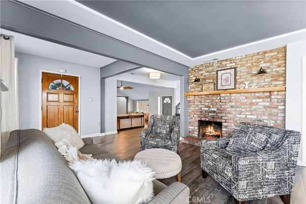 Fireplace, Interior, Living room, Stone Walls, Wood Texture Flooring