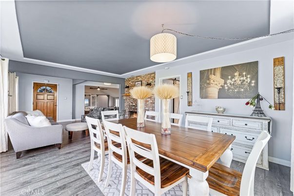 Dining room, Interior, Pendant Lights, Wood Texture Flooring