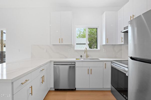 Interior, Kitchen, Stainless Steel Appliances, Wood Texture Flooring