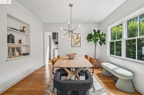 Dining room, Interior, Pendant Lights, Wood Texture Flooring