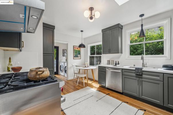 Dining room, Interior, Kitchen, Pendant Lights, Wood Texture Flooring