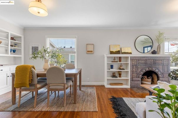 Dining room, Fireplace, Interior, Living room, Wood Texture Flooring