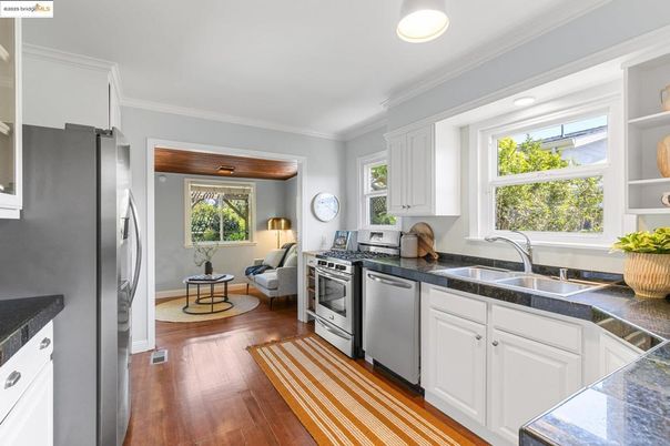 Interior, Kitchen, Stainless Steel Appliances, Wood Texture Flooring