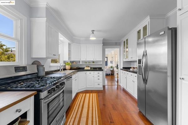 Interior, Kitchen, Stainless Steel Appliances, Wood Texture Flooring