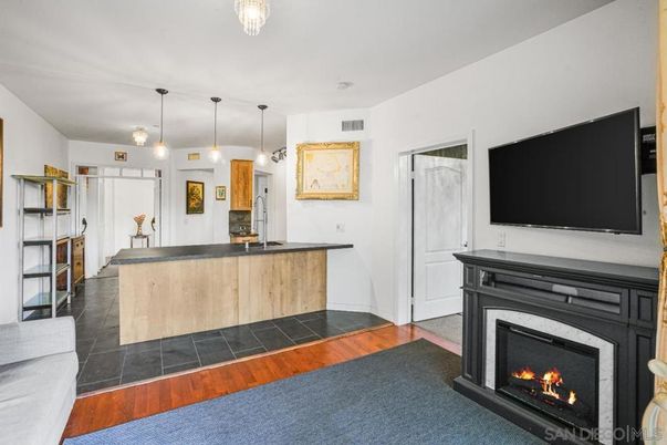 Fireplace, Interior, Pendant Lights, Wood Texture Flooring