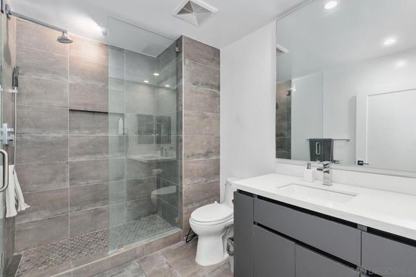 Bathroom, Glass Shower, Interior, Recessed Lighting