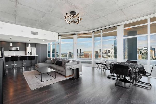 Dining room, Interior, Kitchen, Living room, Pendant Lights, Recessed Lighting, Stainless Steel Appliances, Water, Wood Texture Flooring