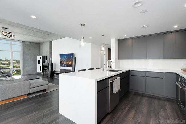 Interior, Kitchen, Living room, Pendant Lights, Recessed Lighting, Stainless Steel Appliances, Wood Texture Flooring