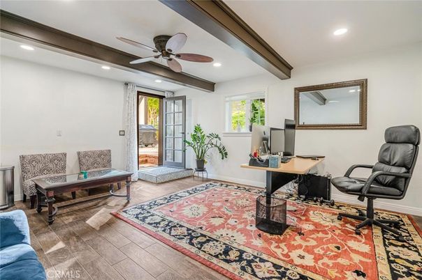 Home Office, Interior, Recessed Lighting, Wooden Beams, Wood Texture Flooring