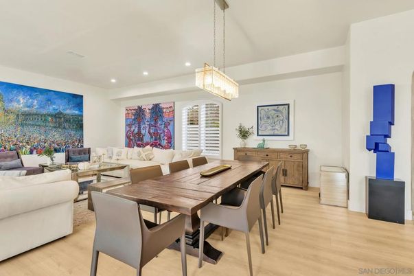 Dining room, Interior, Living room, Pendant Lights, Recessed Lighting, Wood Texture Flooring