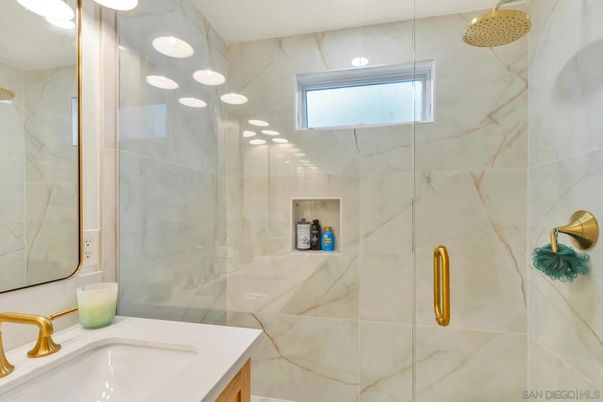 Bathroom, Glass Shower, Interior, Marble Walls