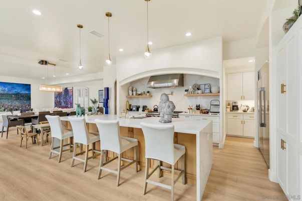 Dining room, Interior, Kitchen, Pendant Lights, Recessed Lighting, Wood Texture Flooring