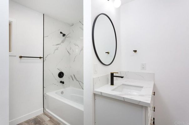 Bathroom, Interior, Marble Walls, Wood Texture Flooring
