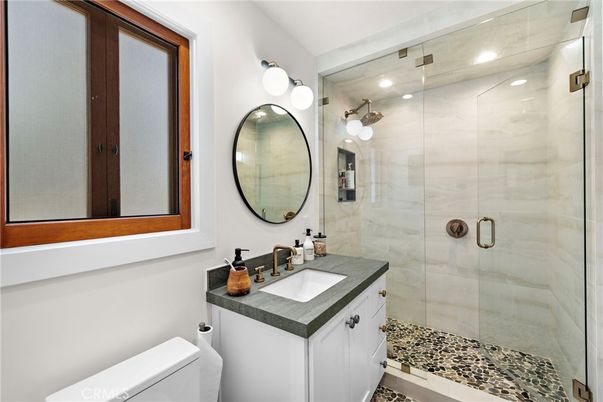 Bathroom, Glass Shower, Interior, Recessed Lighting