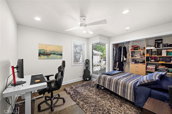 Bedroom, Home Office, Interior, Recessed Lighting, Wood Texture Flooring