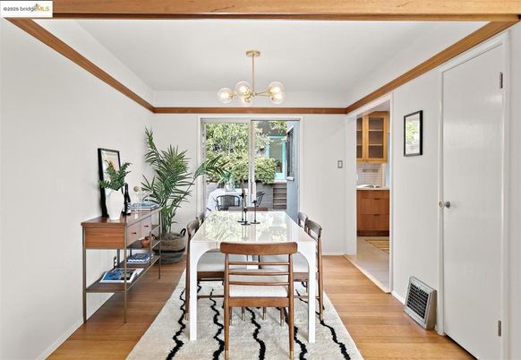 Dining room, Interior, Pendant Lights, Wood Texture Flooring