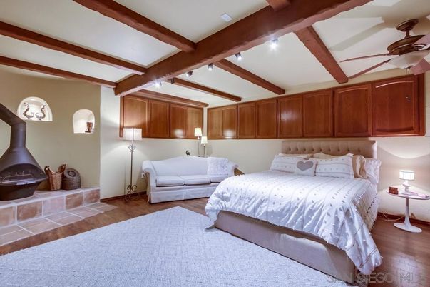 Bedroom, Fireplace, Interior, Wooden Beams, Wood Texture Flooring