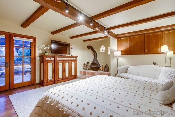 Bedroom, Fireplace, Interior, Wooden Beams, Wood Texture Flooring