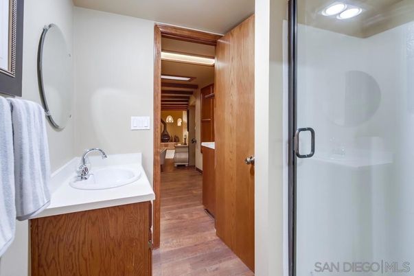 Bathroom, Interior, Recessed Lighting, Wood Texture Flooring