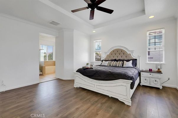 Bedroom, Interior, Recessed Lighting, Wood Texture Flooring