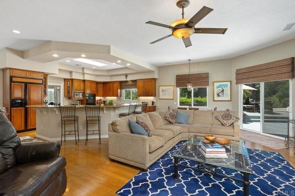 Dining room, Interior, Kitchen, Living room, Pendant Lights, Recessed Lighting, Stainless Steel Appliances, Wood Texture Flooring