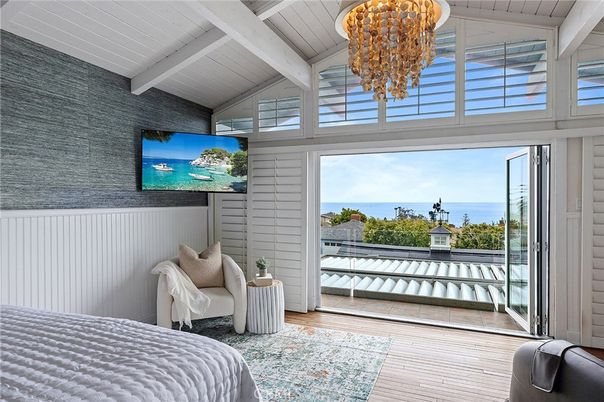 Bedroom, Chandelier, Interior, Water, Wood Texture Flooring