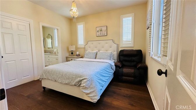 Bedroom, Chandelier, Interior, Wood Texture Flooring