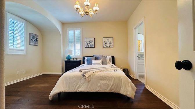 Bedroom, Chandelier, Interior, Wood Texture Flooring