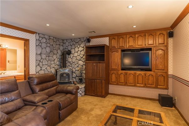 Home Theatre Room, Interior, Living room, Recessed Lighting, Stone Walls